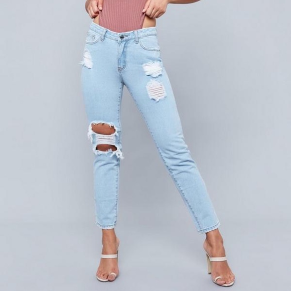 open knee ripped jeans